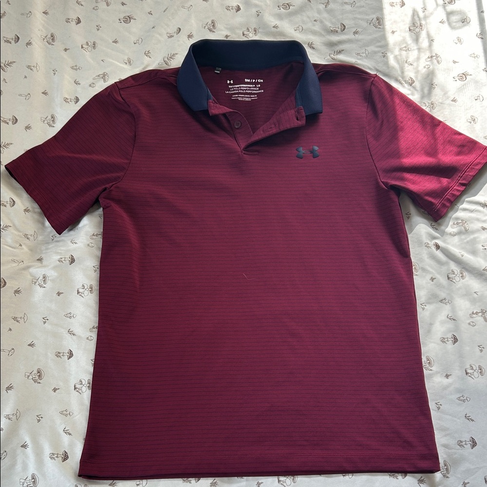 Under Armour Men's Maroon Polo with Navy Collar